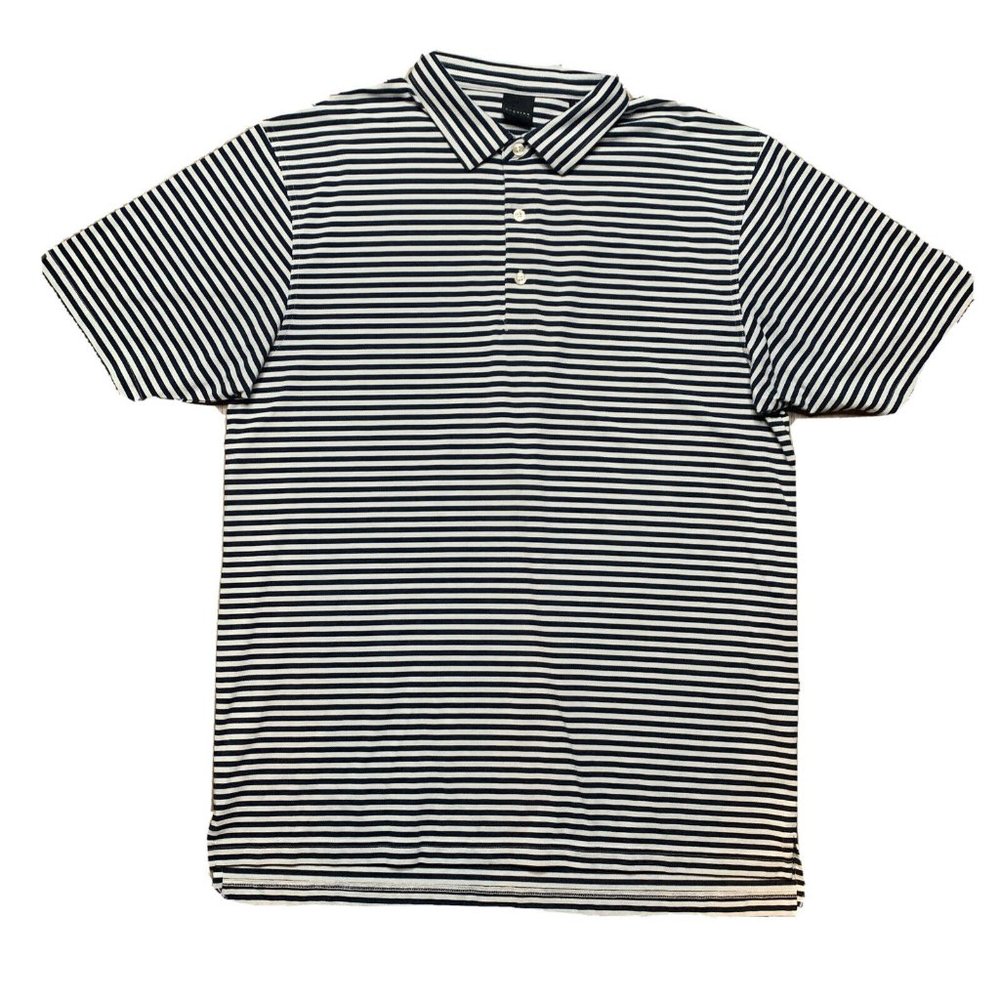 Men's Dunning‎ Golf Short Sleeve Polo Shirt White Blue Stripes XL
